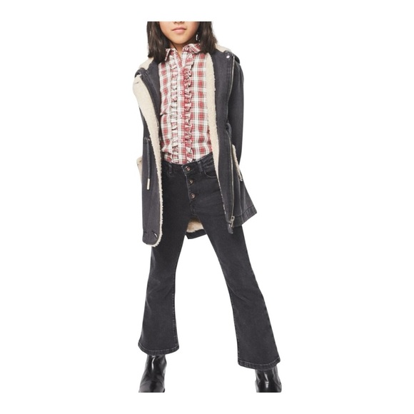 Zara Kids Faded Denim Parka With Faux Shearling – Black – Size 13/14 Unisex - Picture 7 of 9